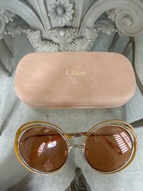 Chloé Oversized Round Sunglasses in Blush Pink and Amber